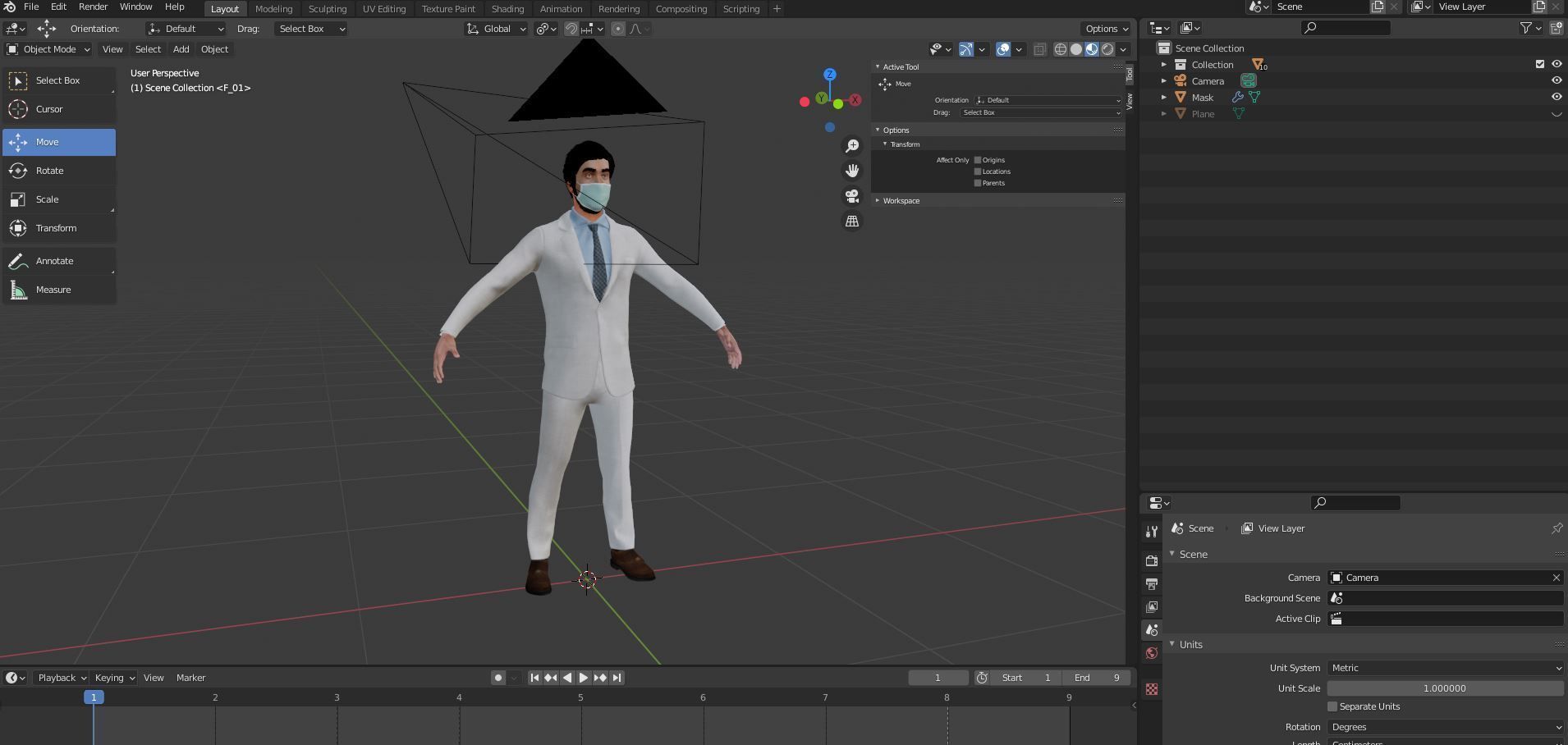 Fur White Suit Man With Face Mask Rigged  Low-poly 3D model_19