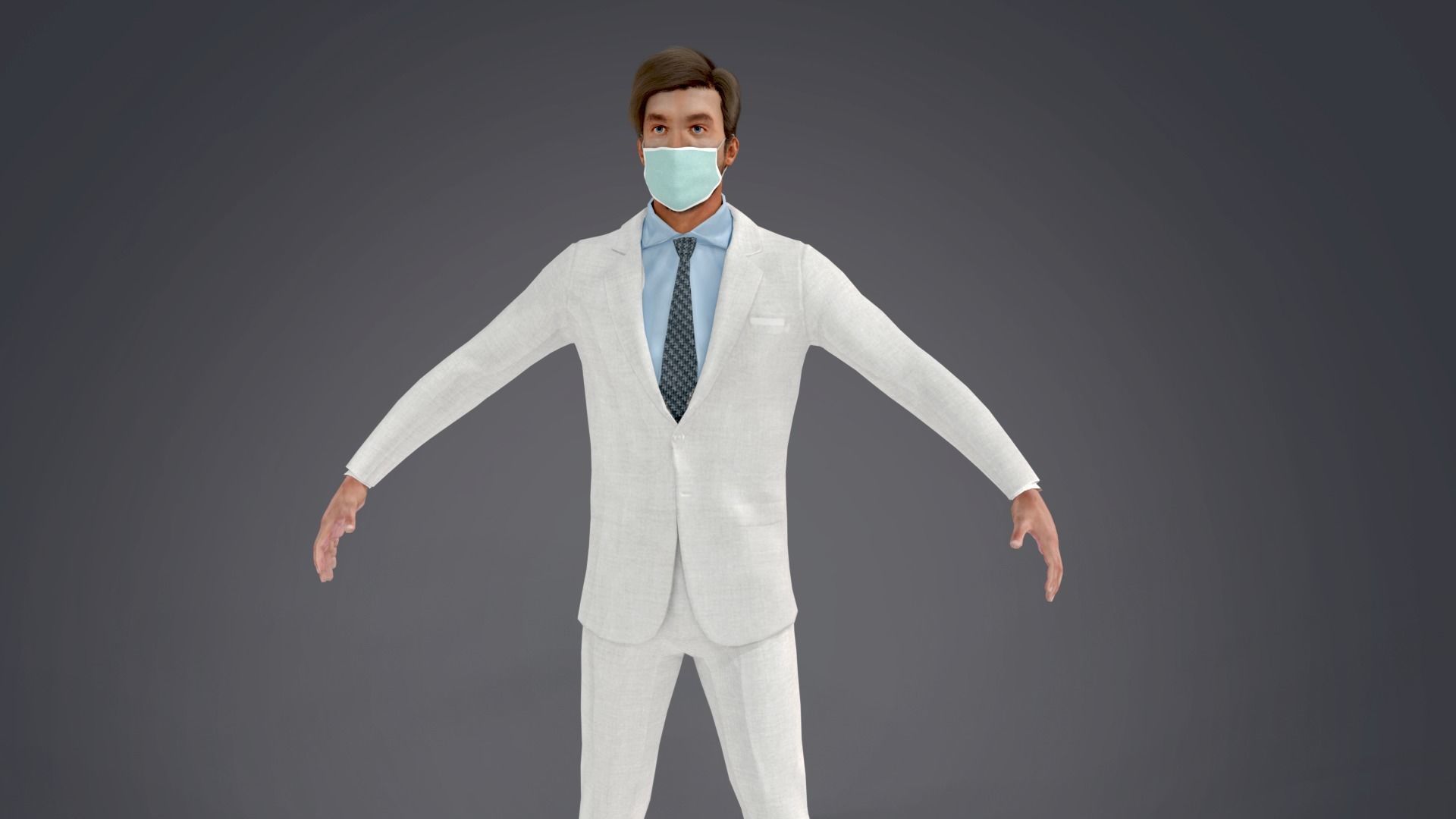 Fur White Suit Man With Face Mask Rigged  Low-poly 3D model_11