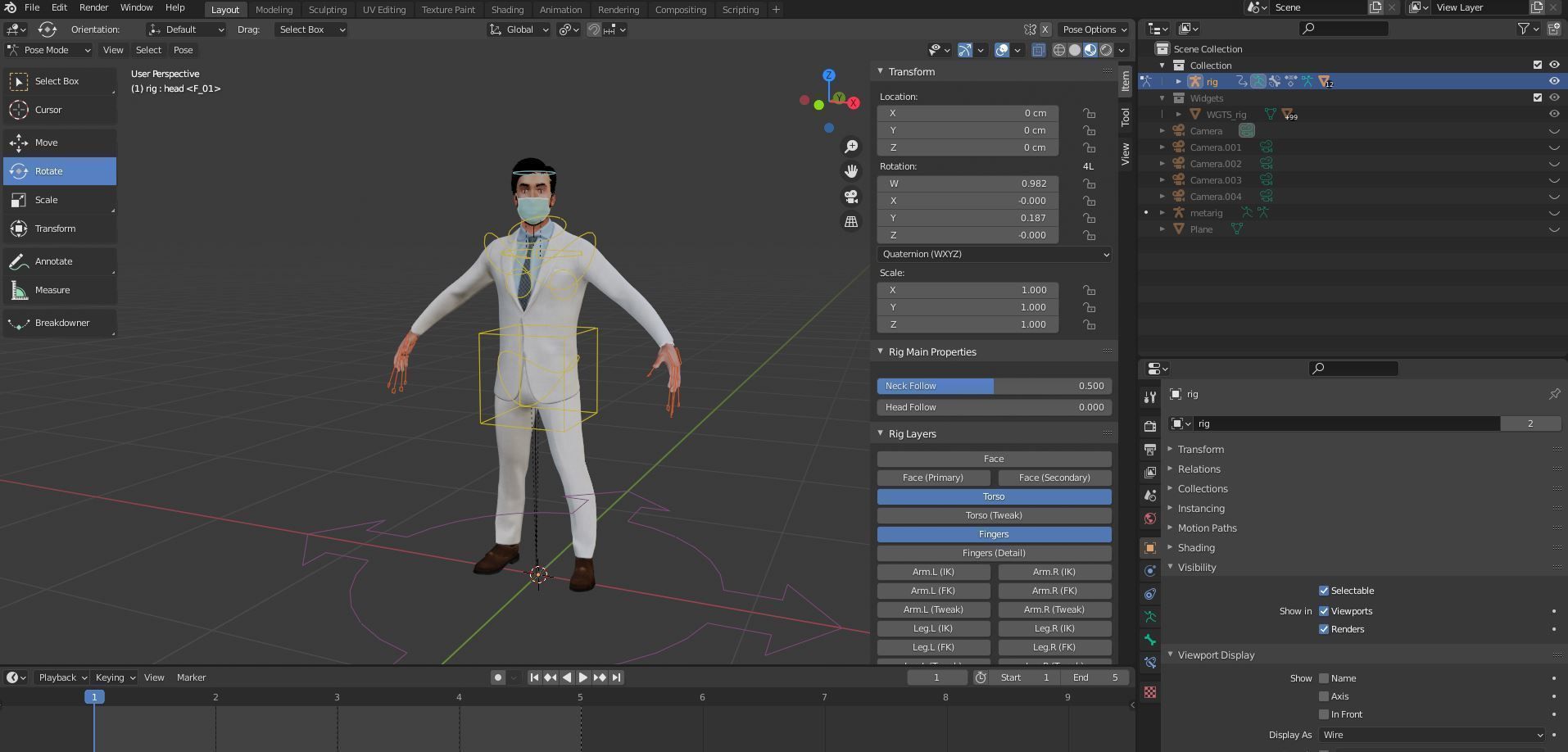 Fur White Suit Man With Face Mask Rigged  Low-poly 3D model_20