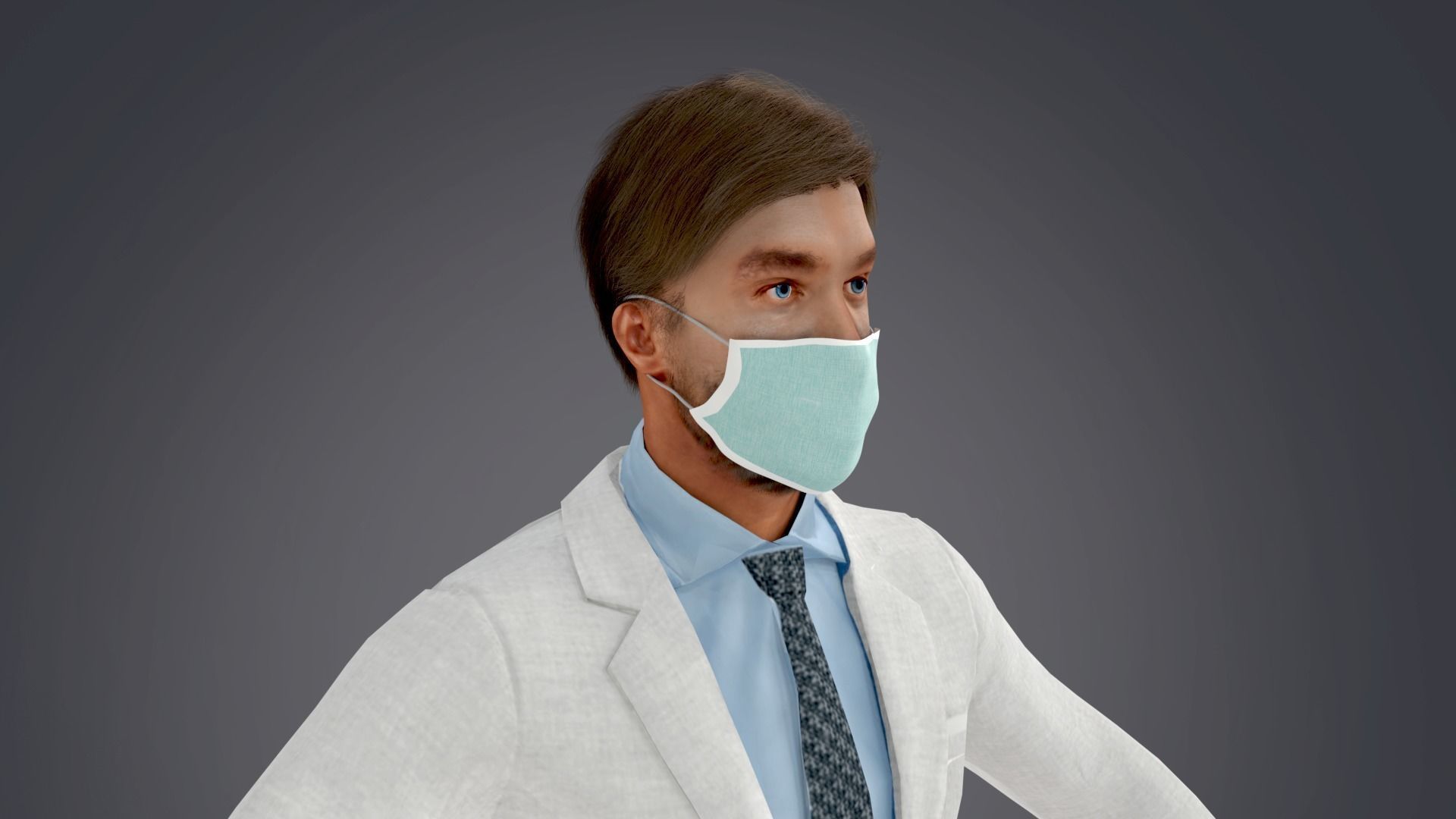 Fur White Suit Man With Face Mask Rigged  Low-poly 3D model_6