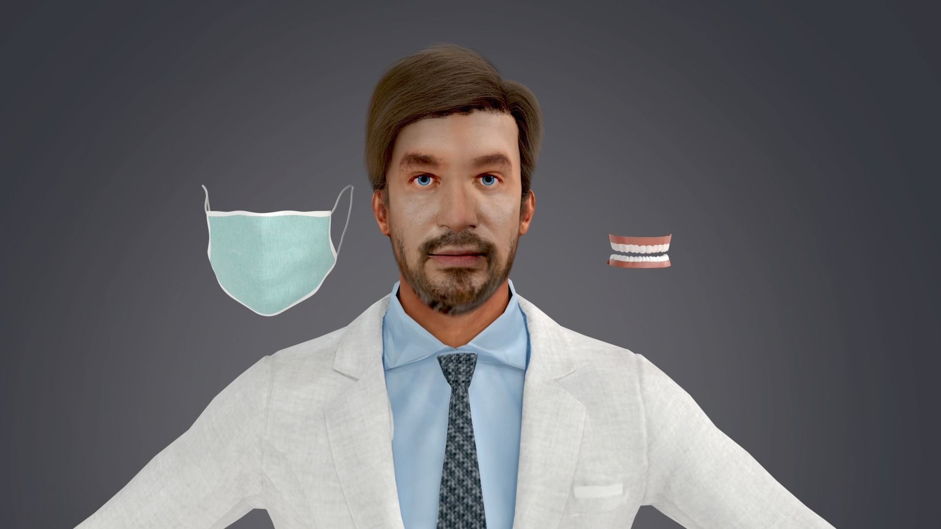Fur White Suit Man With Face Mask Rigged  Low-poly 3D model_9