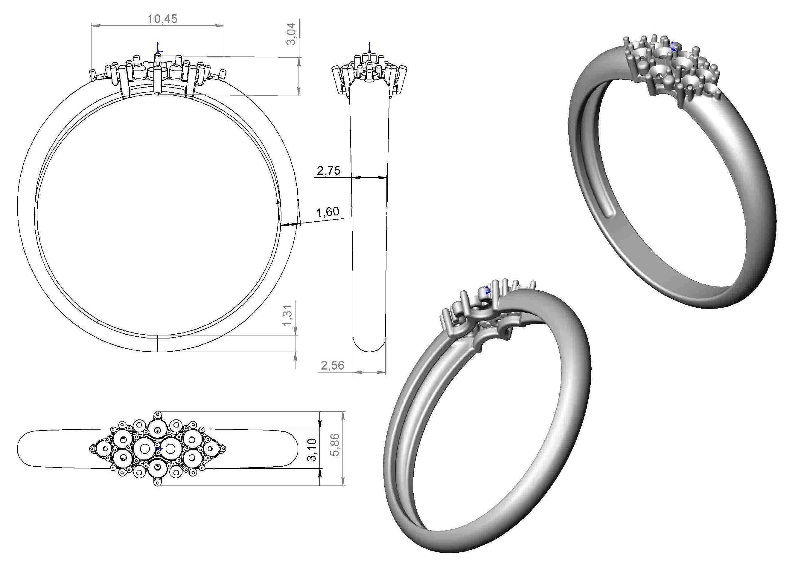 Ring diamond cluster 3D print model_10