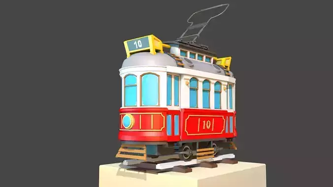 Old City Tram Low-poly 3D model