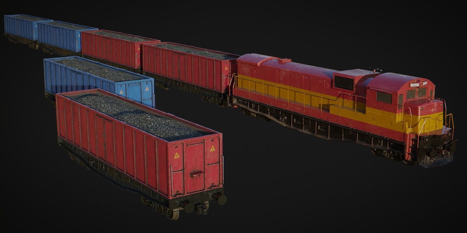 Cargo Train Low-poly 3D model_1