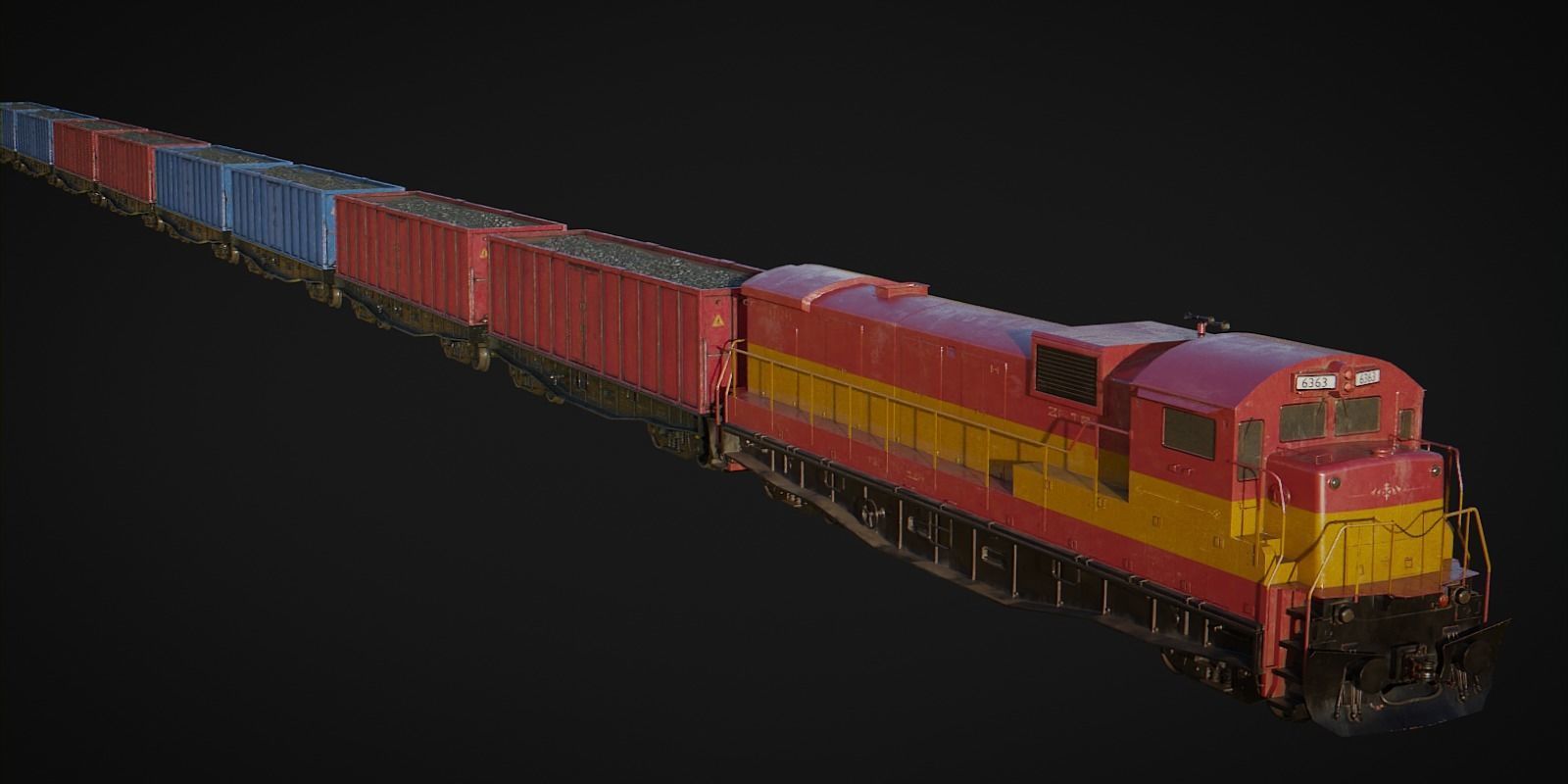 Cargo Train Low-poly 3D model_3