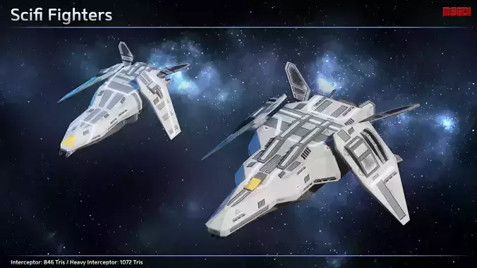 Spaceship Carriers Fighters II Low-poly 3D model
