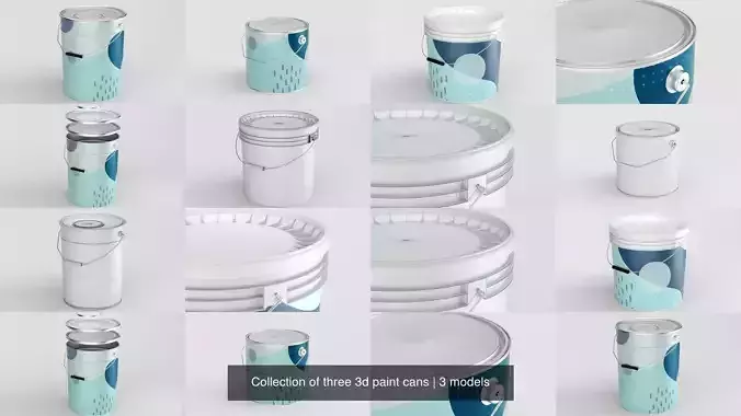 Collection of three 3d paint cans 