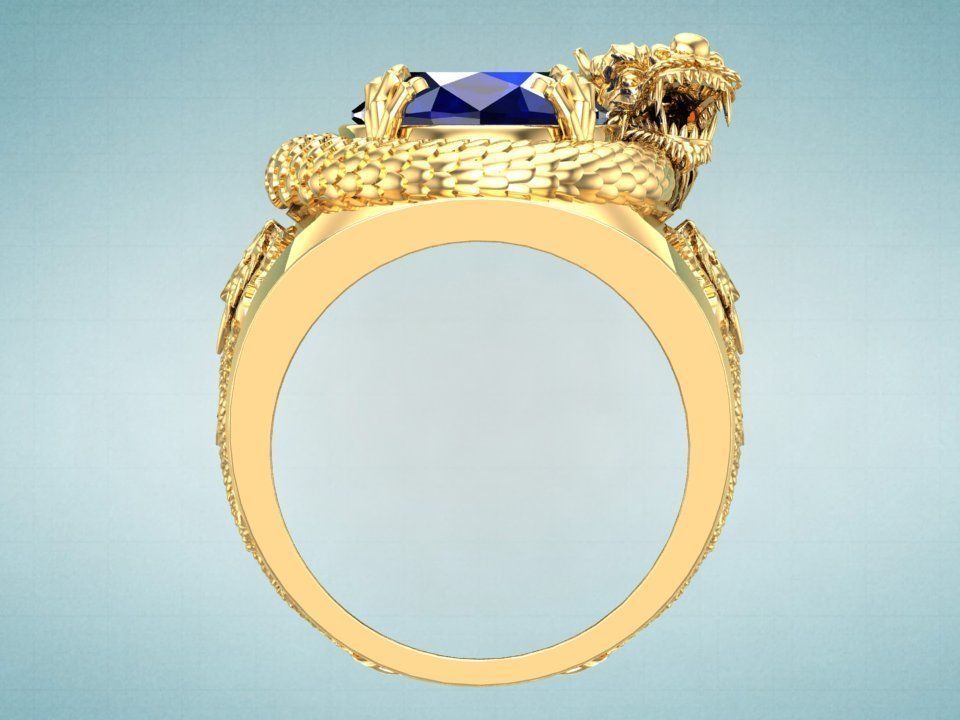 Dragon Ring - Mens Oval Stone Ring - Mens Ring - N334 3D print model_4