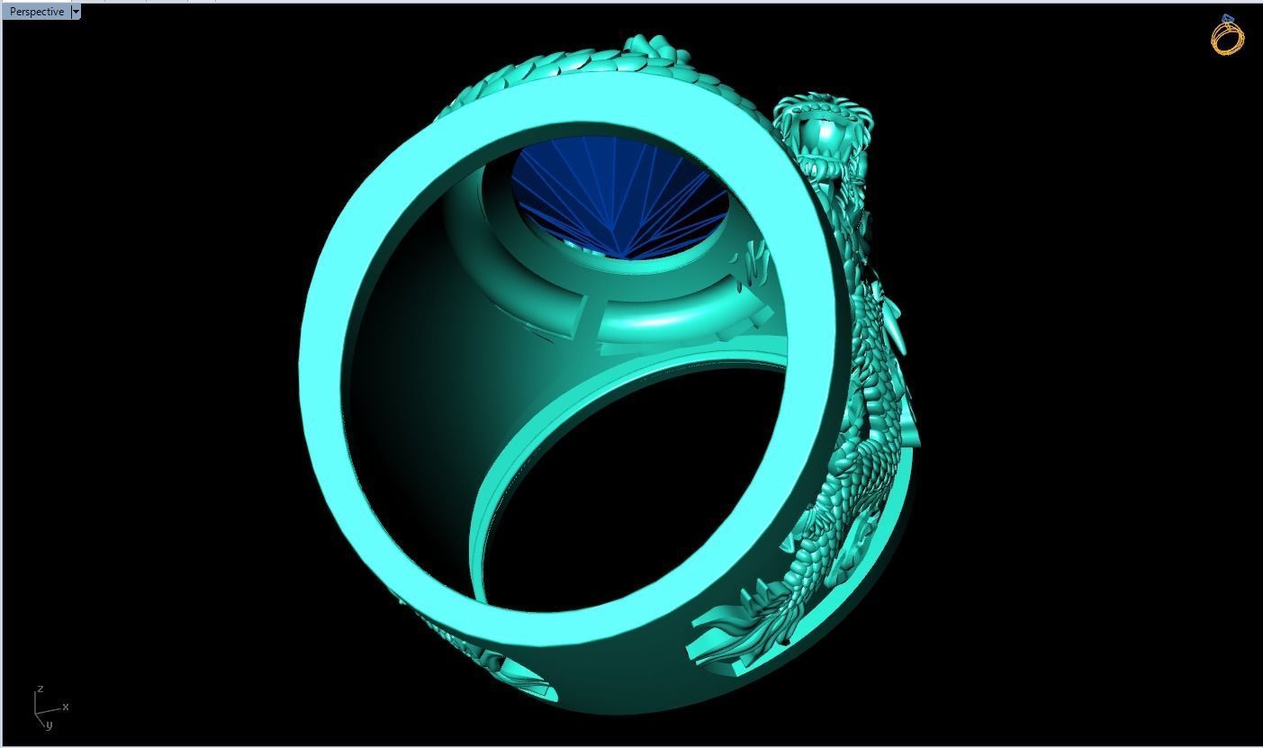 Dragon Ring - Mens Oval Stone Ring - Mens Ring - N334 3D print model_8