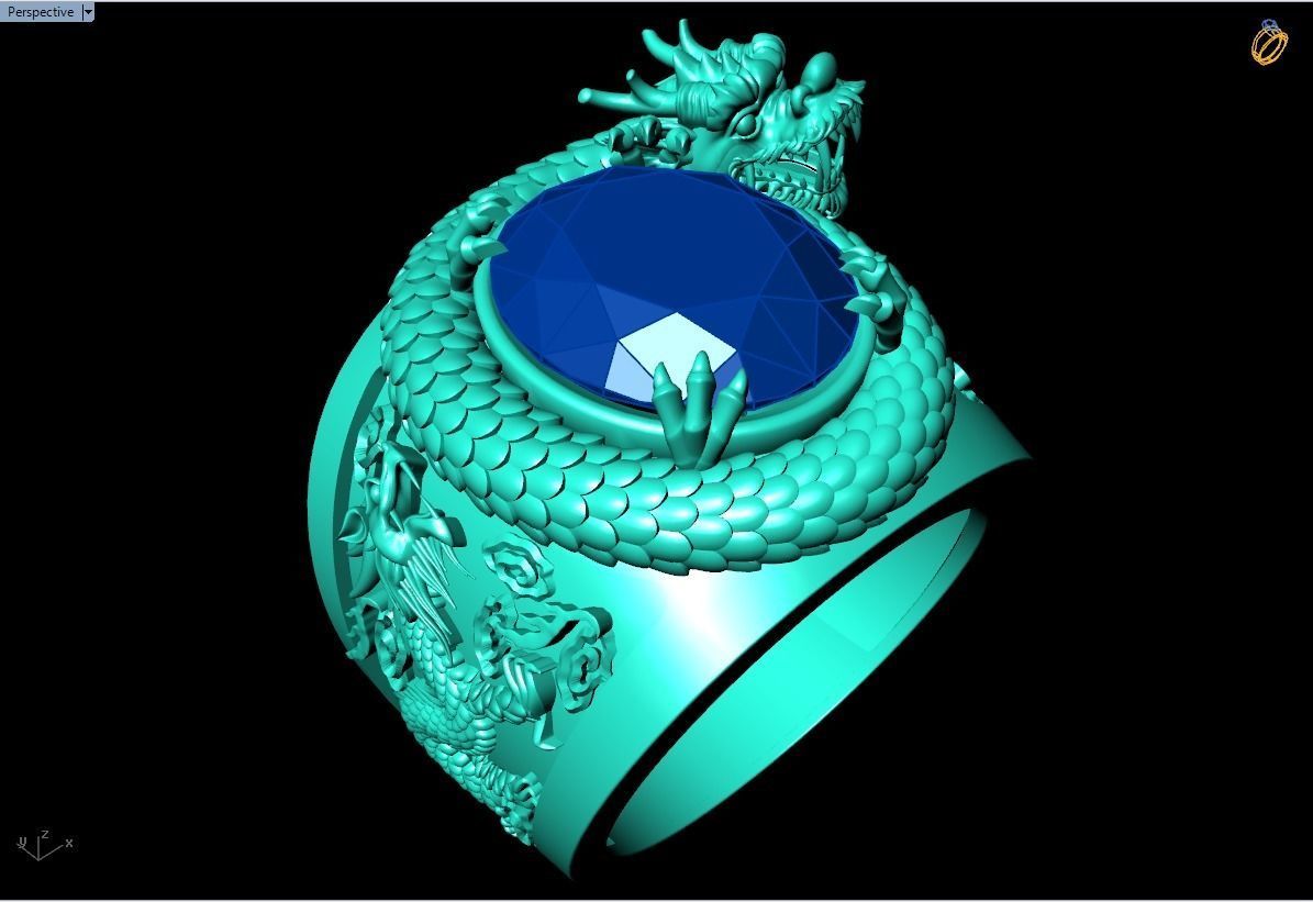 Dragon Ring - Mens Oval Stone Ring - Mens Ring - N334 3D print model_5