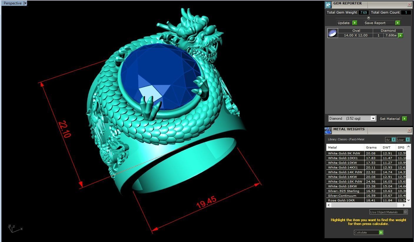 Dragon Ring - Mens Oval Stone Ring - Mens Ring - N334 3D print model_7