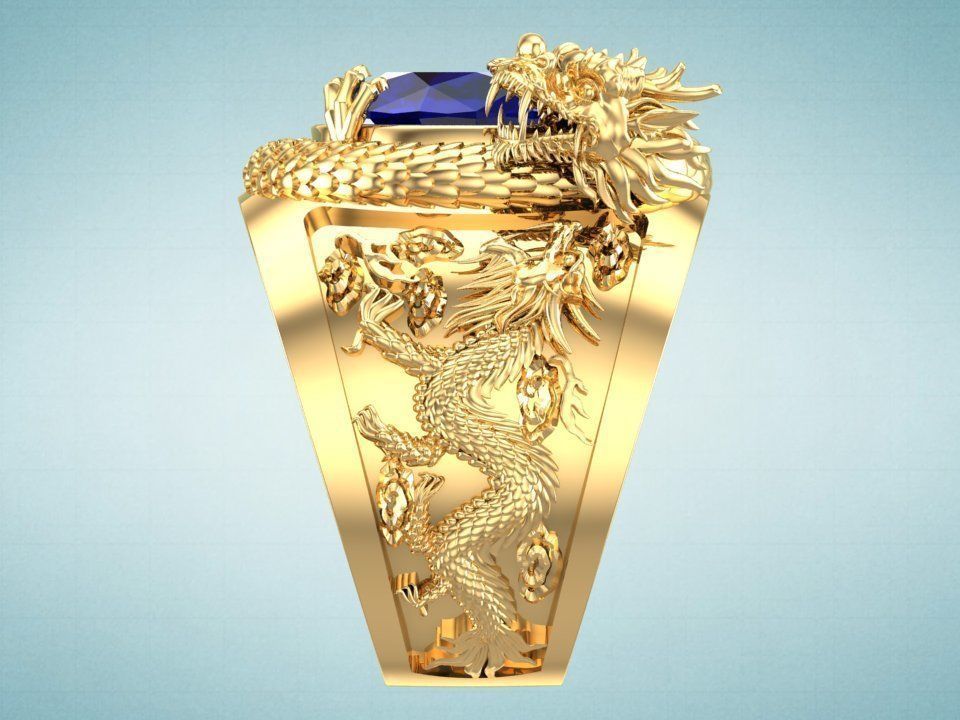 Dragon Ring - Mens Oval Stone Ring - Mens Ring - N334 3D print model_3