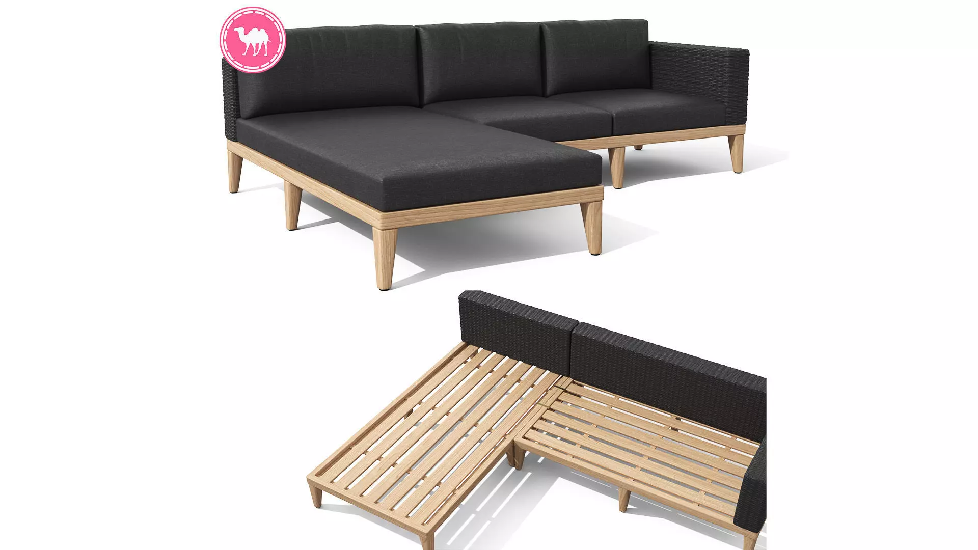 Urba Slate Gray Sectional Sofa Low-poly 3D model_0