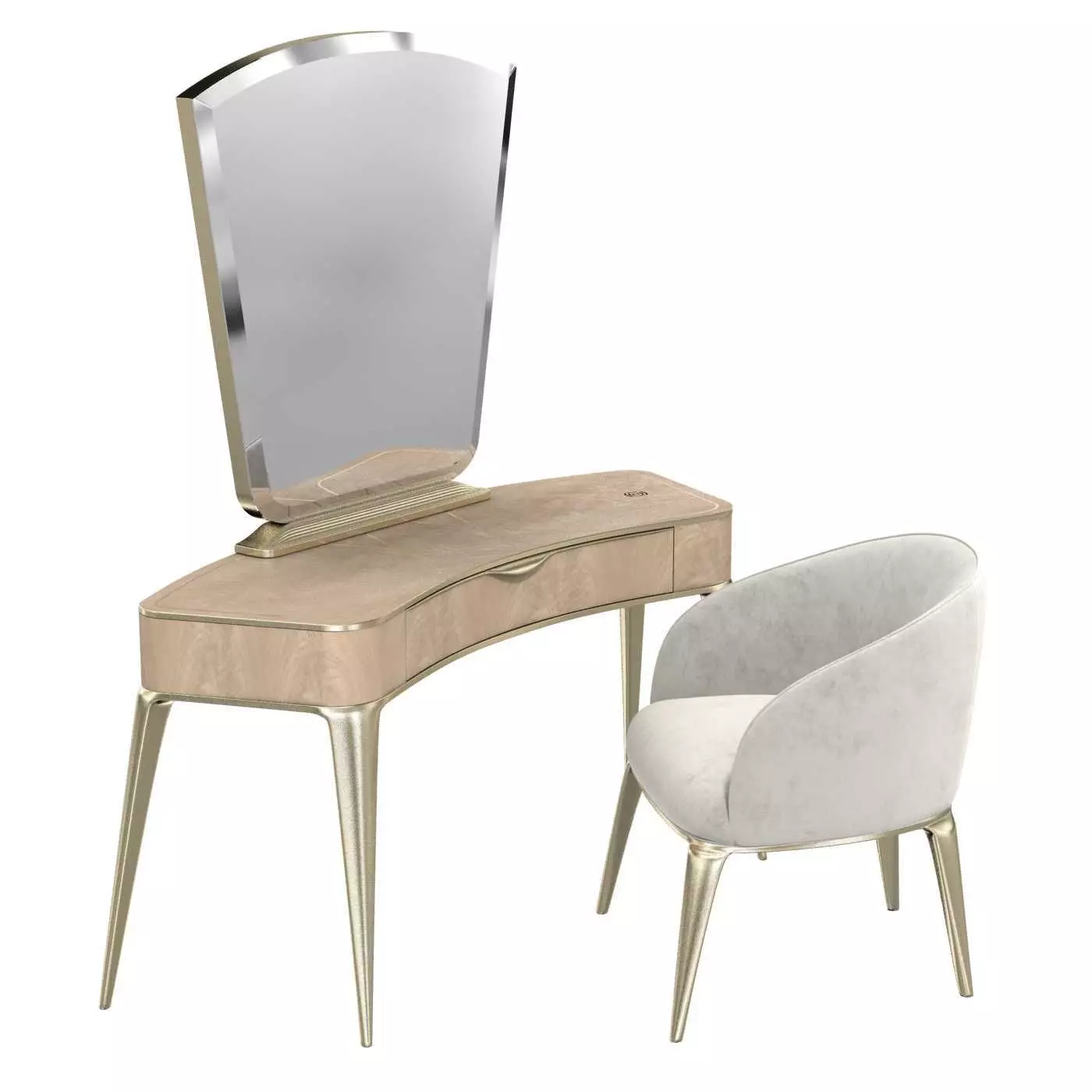 Michael Amini AICO MALIBU CREST Vanity Desk Mirror and Chair 3D model_0
