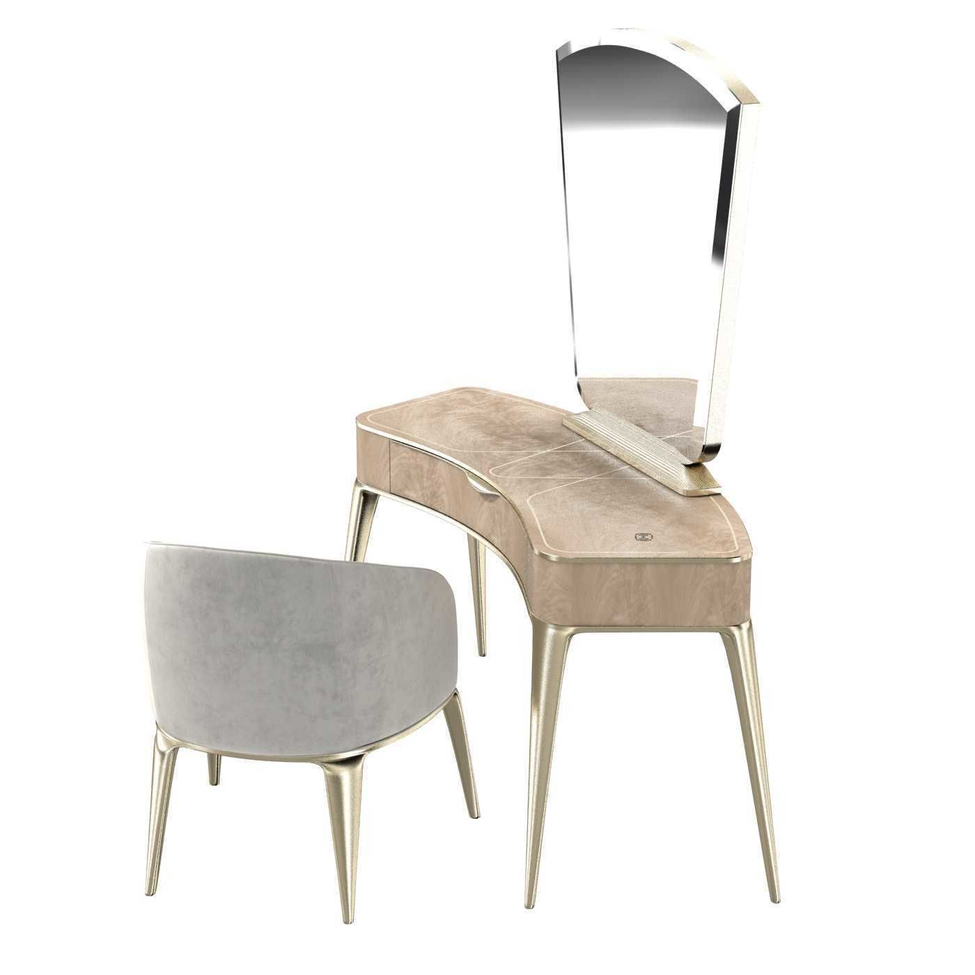 Michael Amini AICO MALIBU CREST Vanity Desk Mirror and Chair 3D model_2