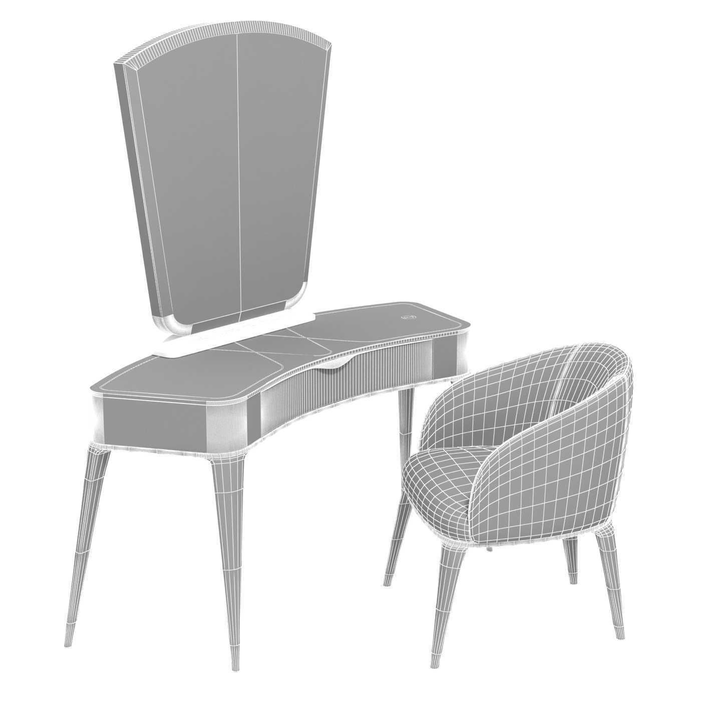 Michael Amini AICO MALIBU CREST Vanity Desk Mirror and Chair 3D model_9
