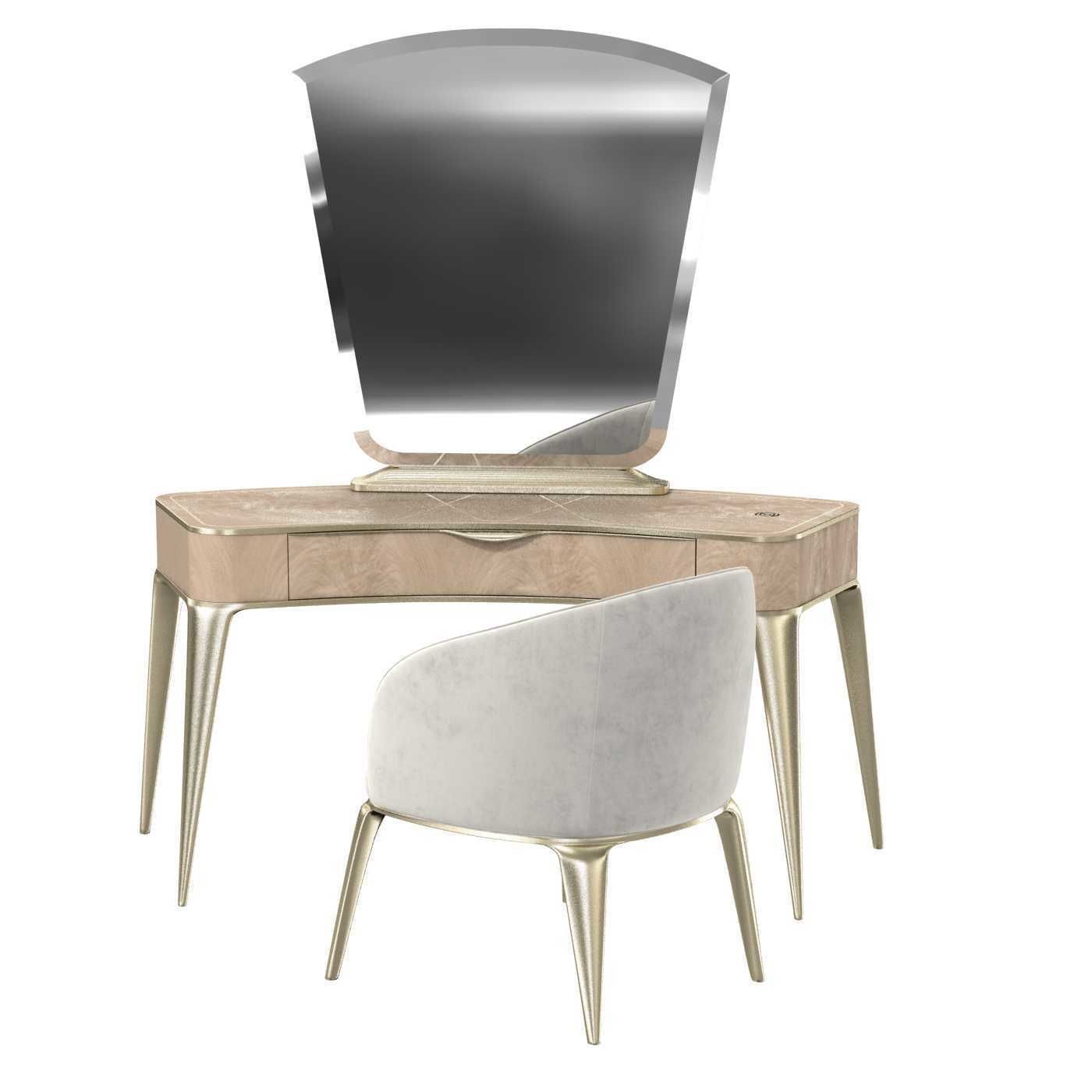 Michael Amini AICO MALIBU CREST Vanity Desk Mirror and Chair 3D model_1