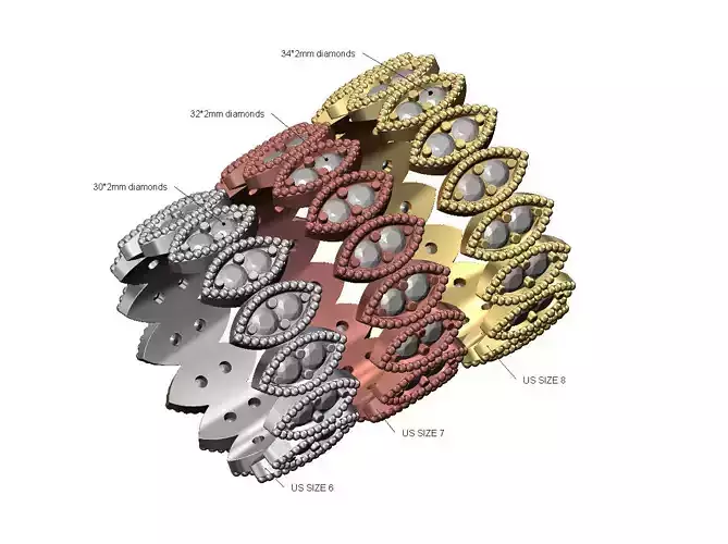 Beaded marquise shaped diamond motif band US size 6 7 8 