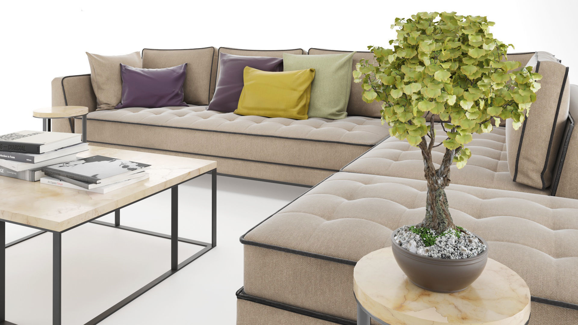 Corner sofa set with table and plant Free 3D model_3