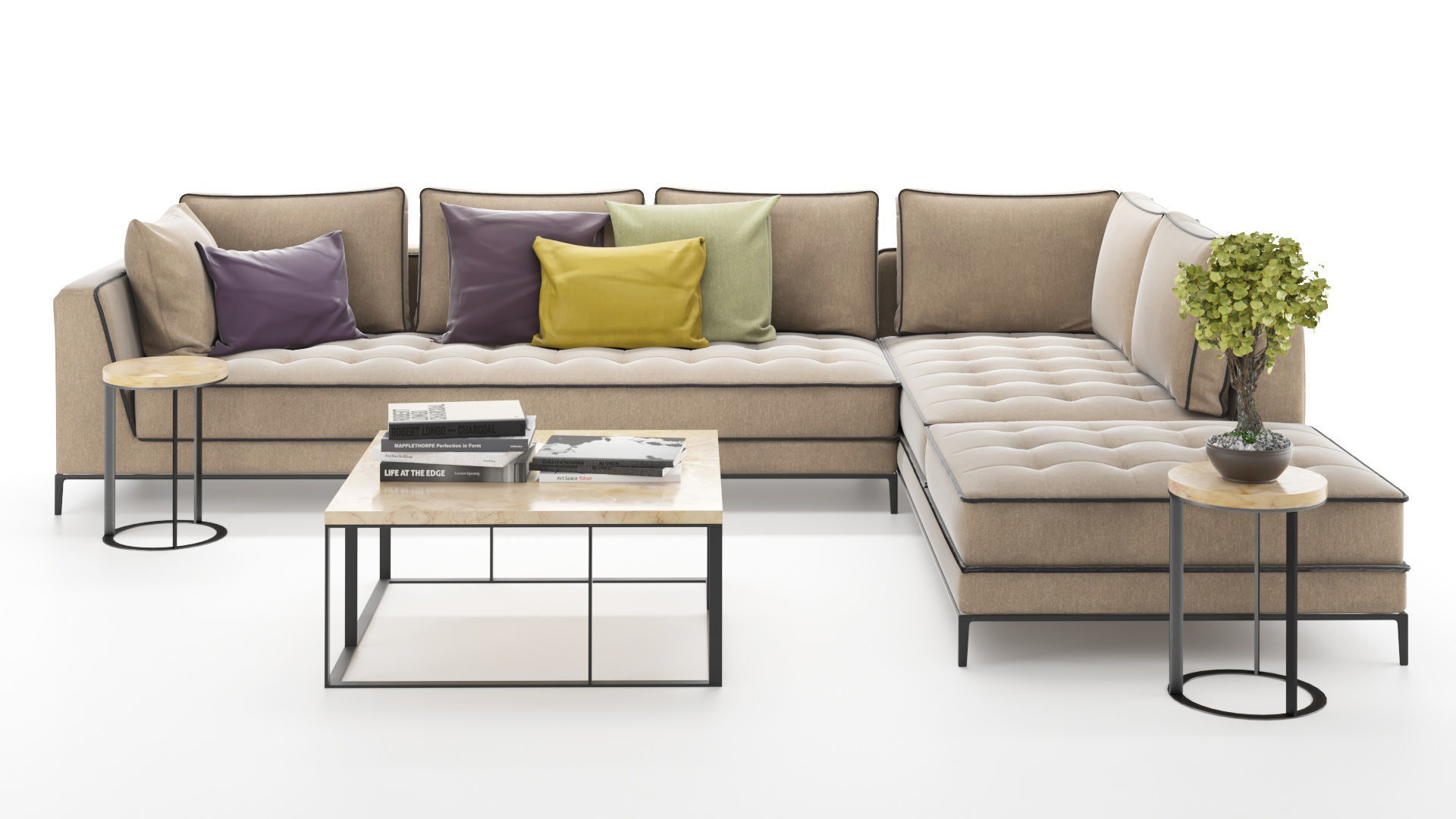 Corner sofa set with table and plant Free 3D model_0