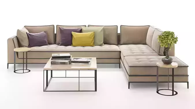 Corner sofa set with table and plant Free 3D model