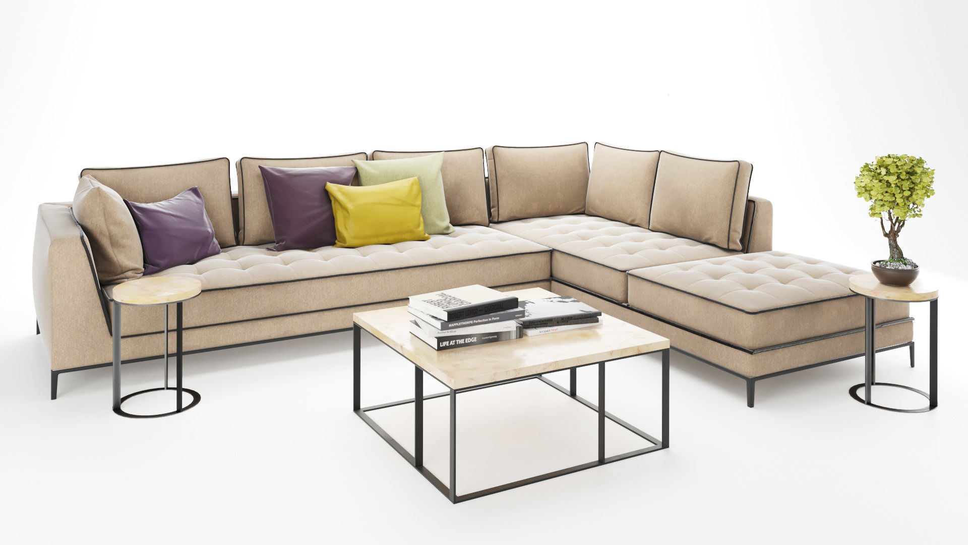 Corner sofa set with table and plant Free 3D model_1