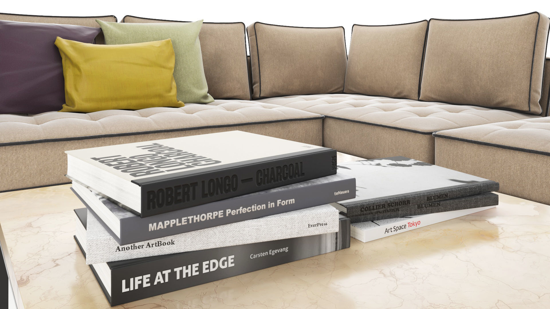 Corner sofa set with table and plant Free 3D model_4