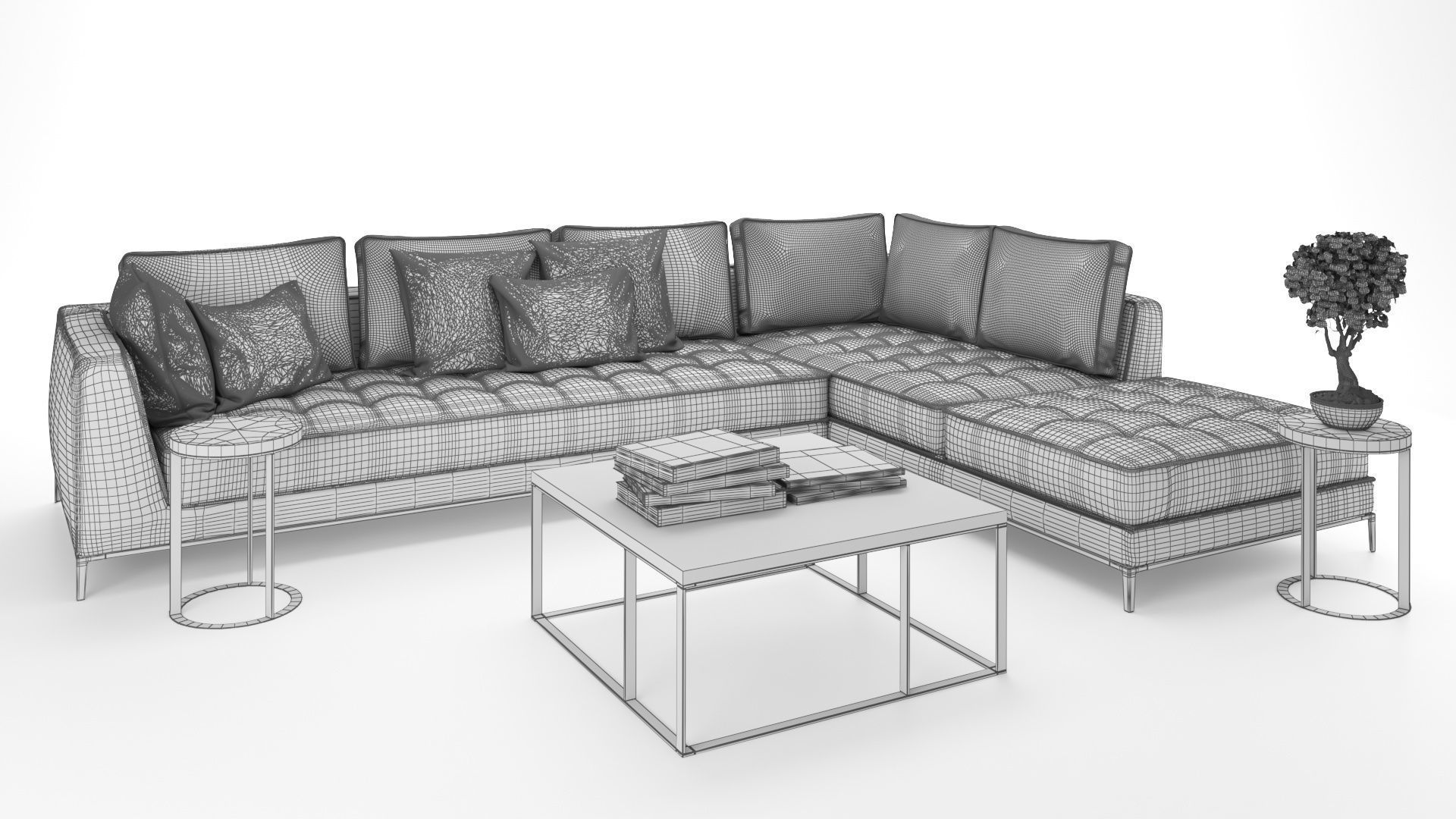 Corner sofa set with table and plant Free 3D model_6