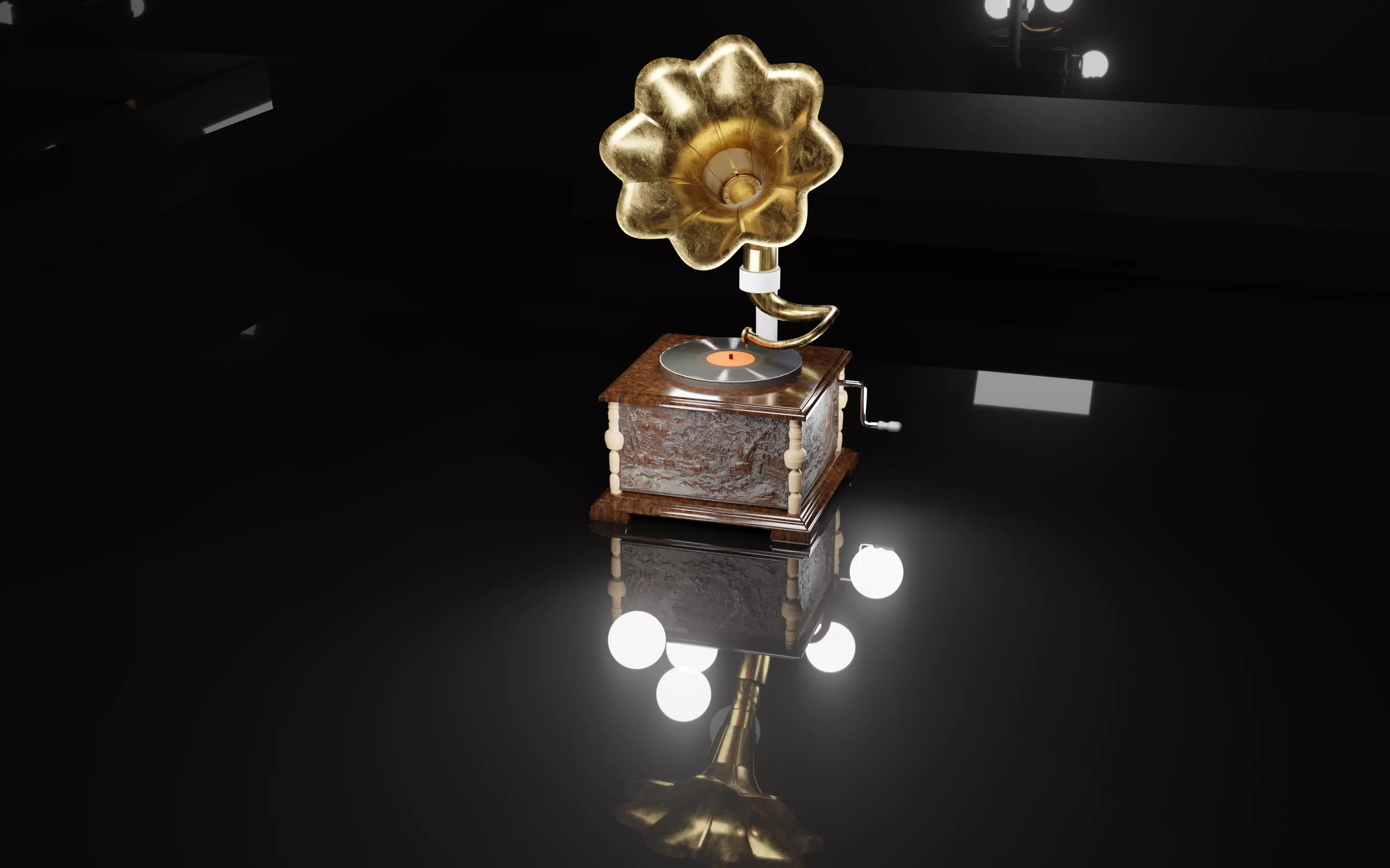 Gramophone golden Free low-poly 3D model_0