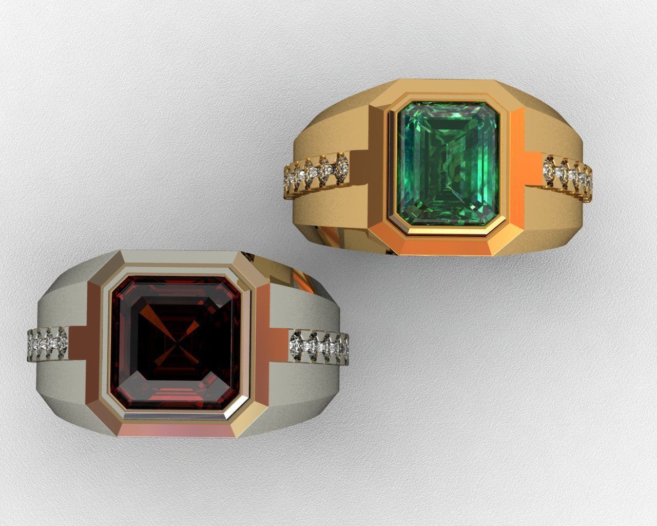 Diamond and emerald ring 3D print model 3D print model_5