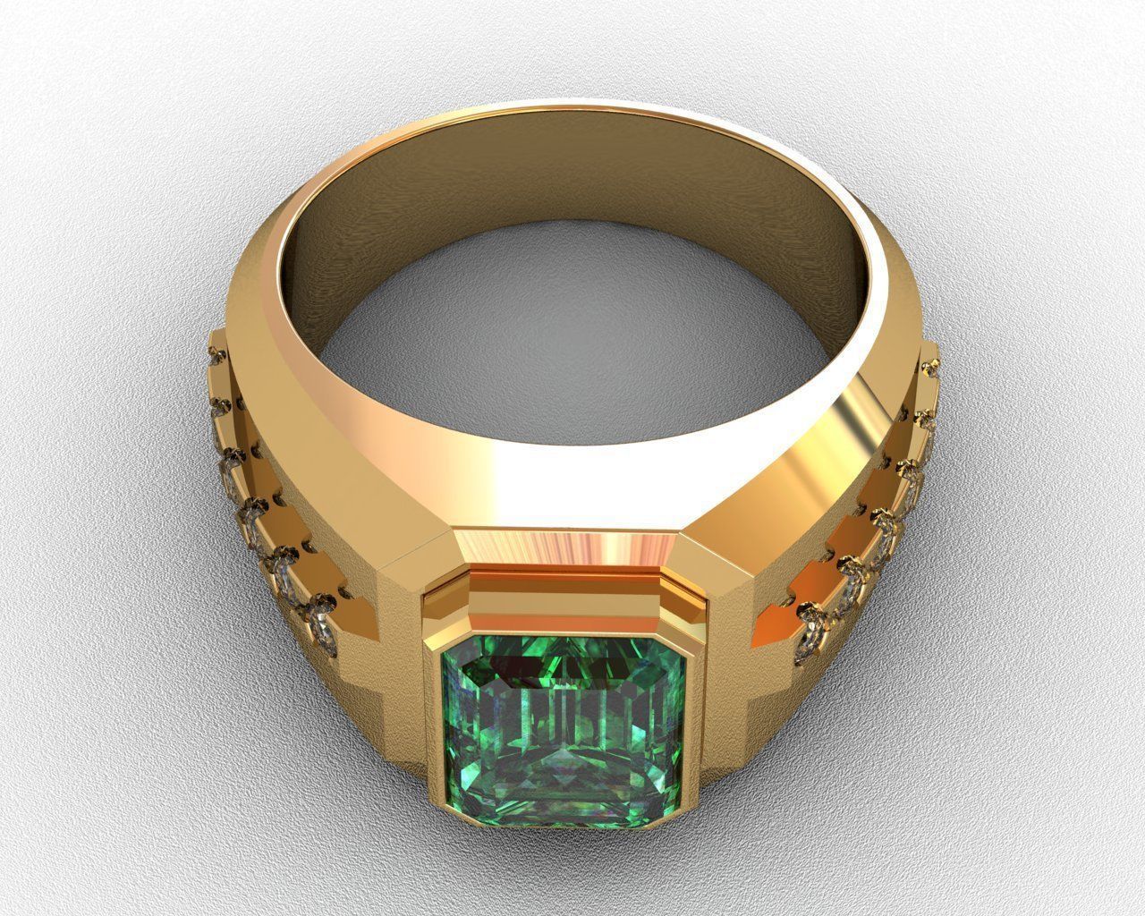 Diamond and emerald ring 3D print model 3D print model_8