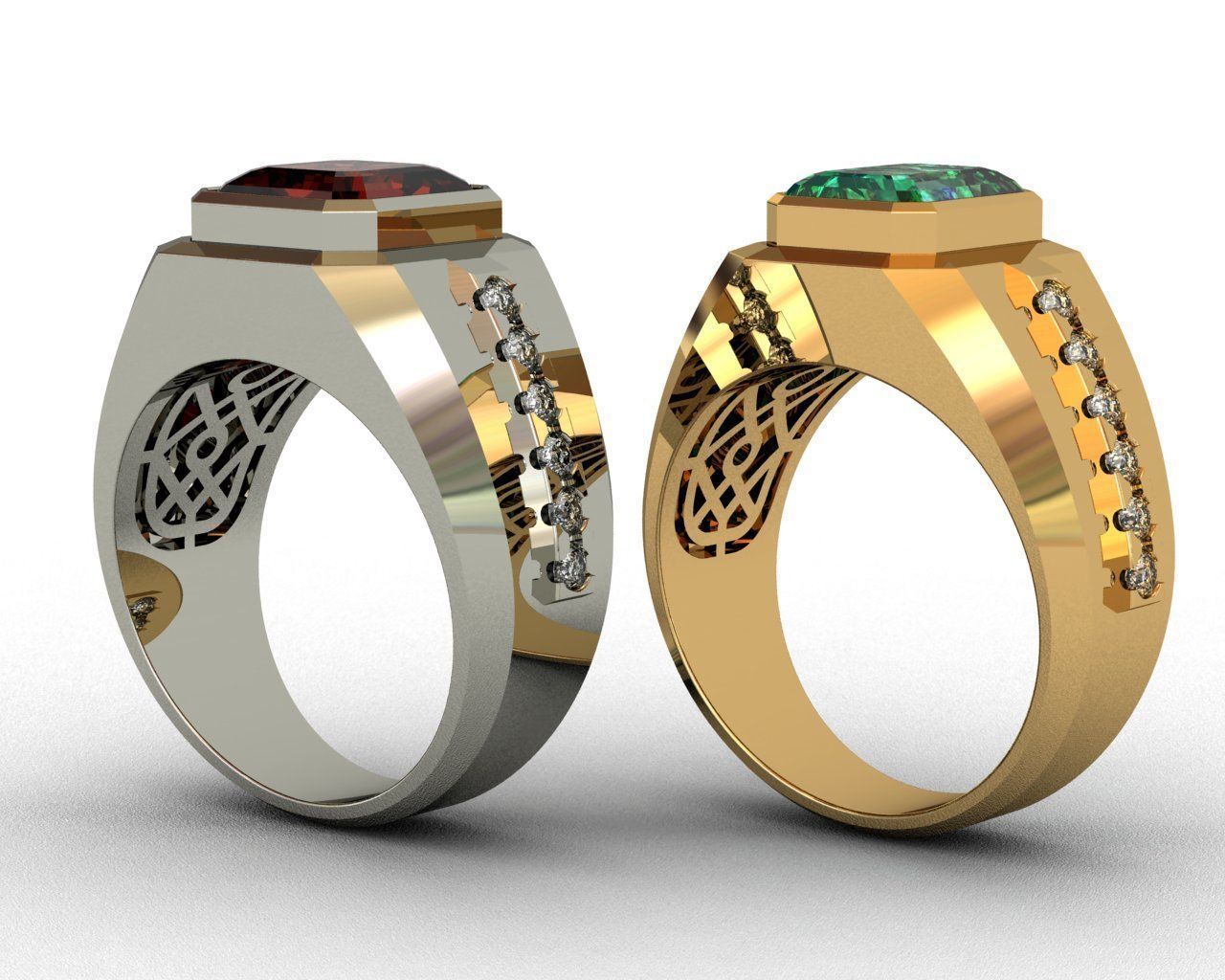 Diamond and emerald ring 3D print model 3D print model_4