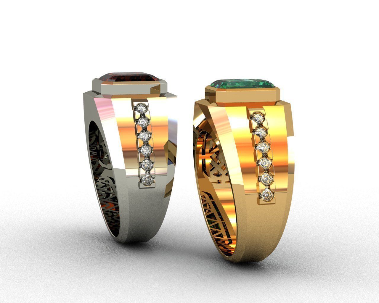 Diamond and emerald ring 3D print model 3D print model_6