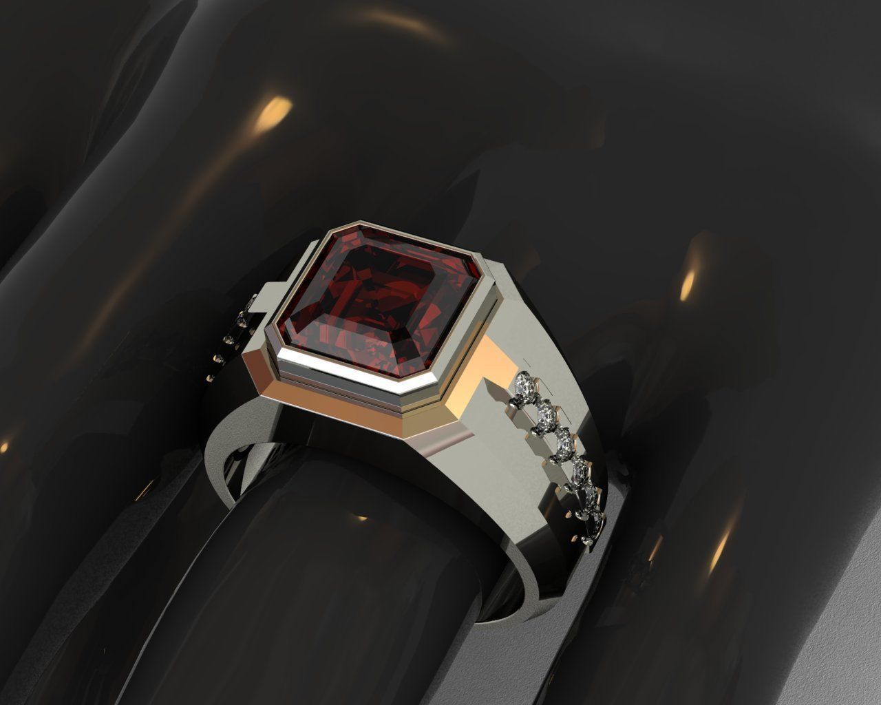 Diamond and emerald ring 3D print model 3D print model_3