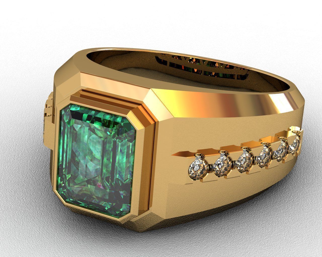 Diamond and emerald ring 3D print model 3D print model_7