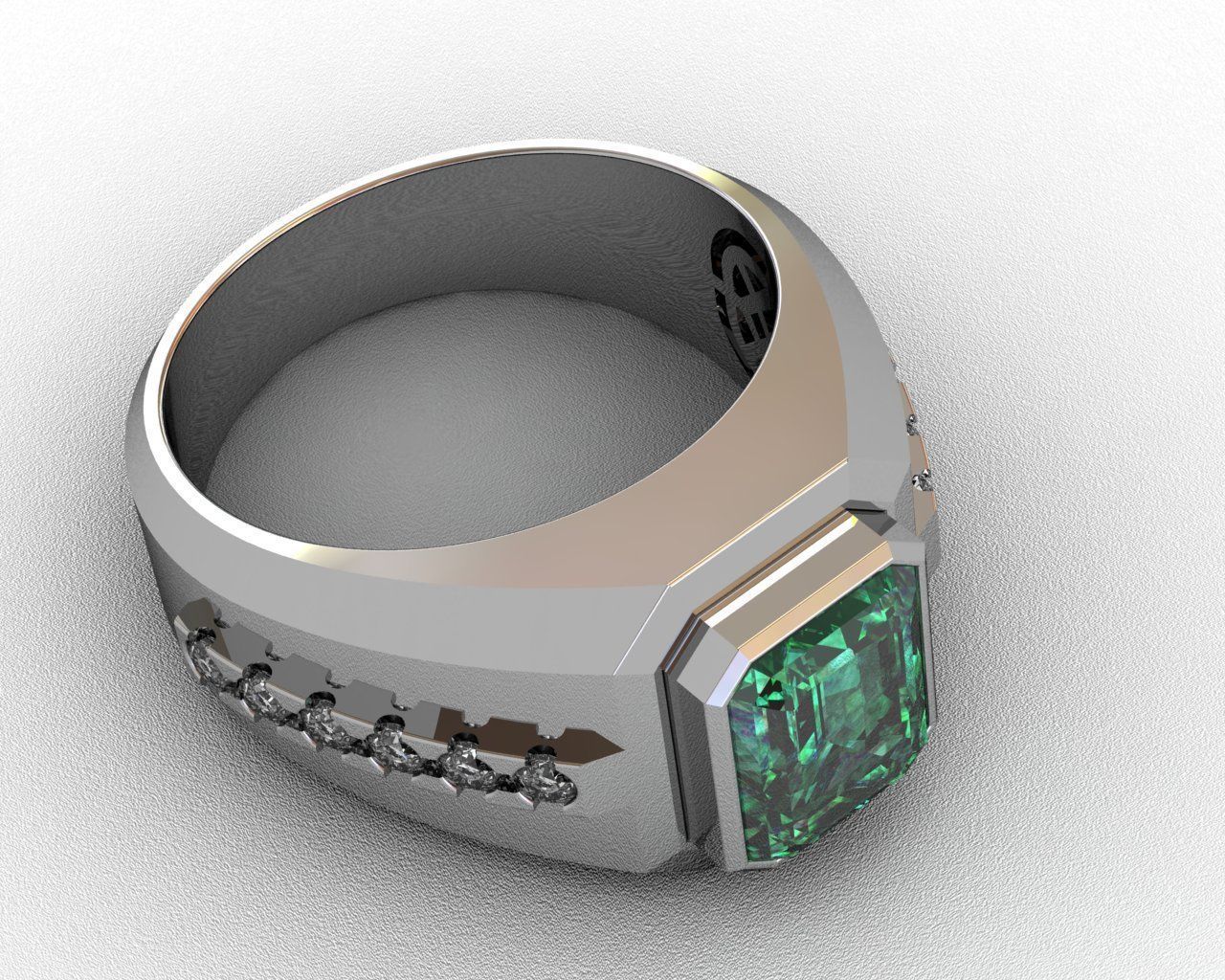 Diamond and emerald ring 3D print model 3D print model_9