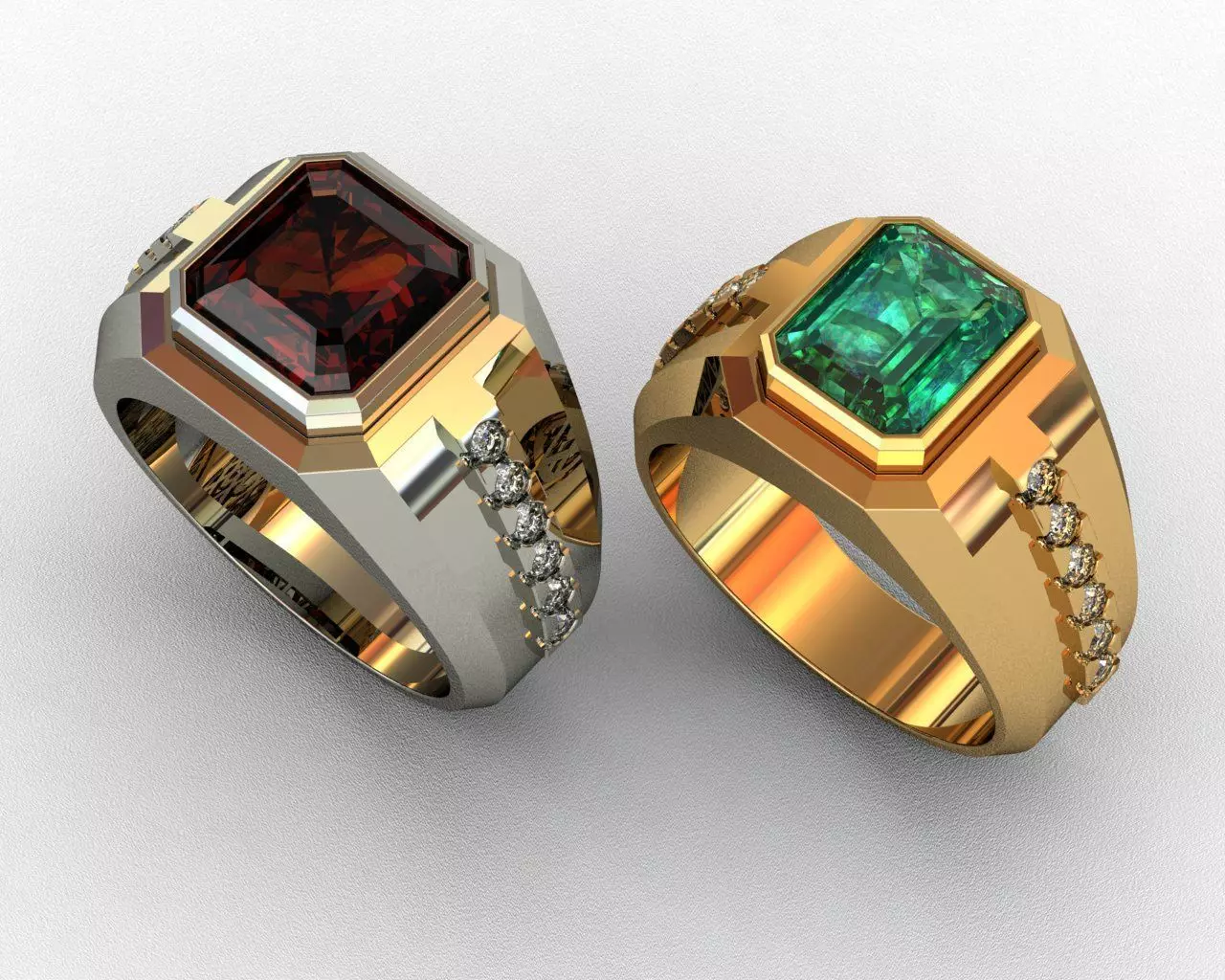 Diamond and emerald ring 3D print model 3D print model_0