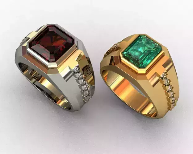 Diamond and emerald ring 3D print model  