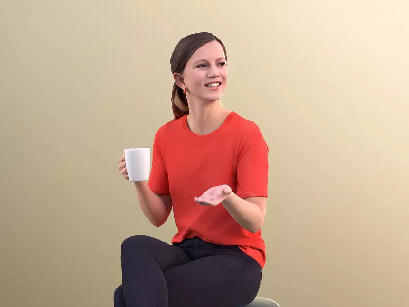 Nadin 10644 - Casual Smiling Woman Drinking Coffee 3D model_0