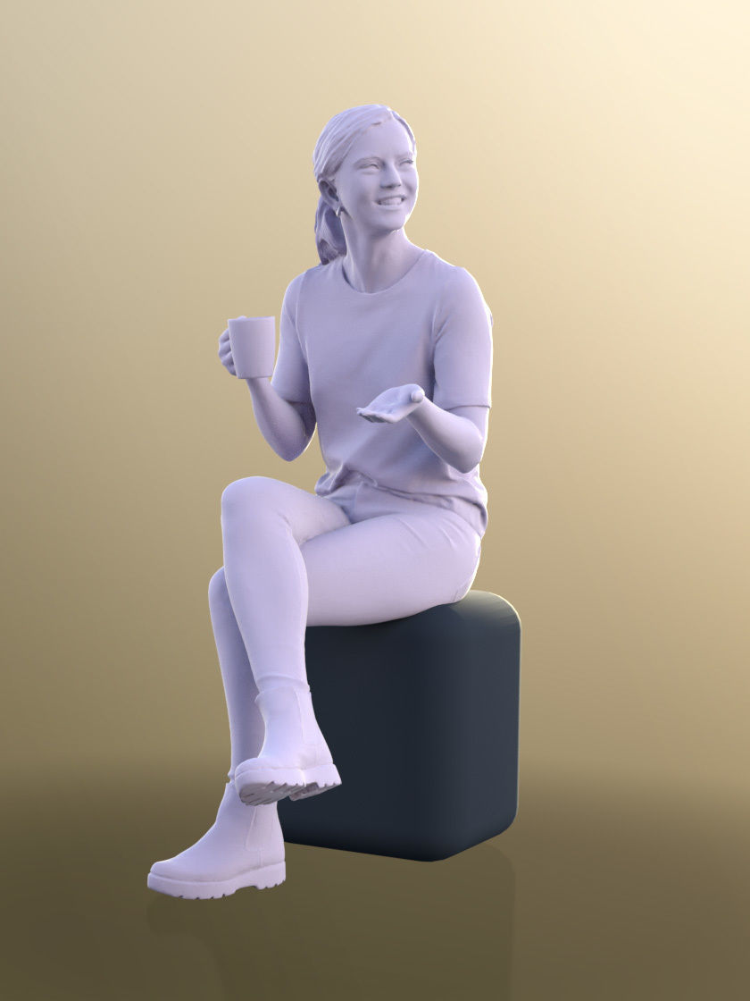 Nadin 10644 - Casual Smiling Woman Drinking Coffee 3D model_4