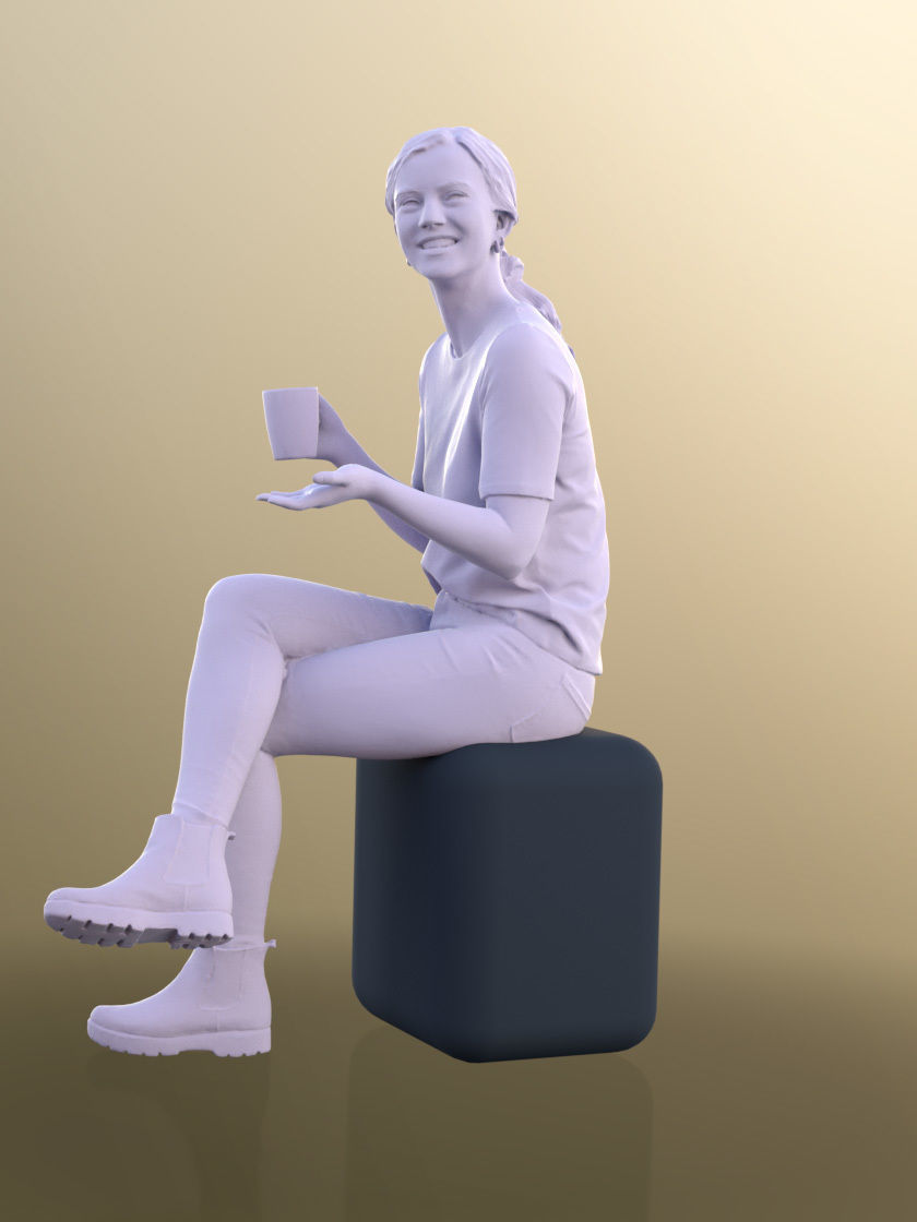 Nadin 10644 - Casual Smiling Woman Drinking Coffee 3D model_5