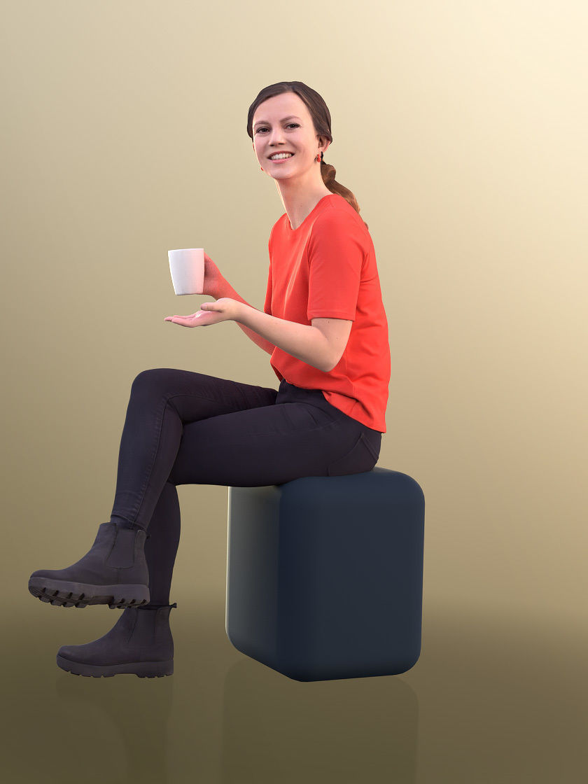 Nadin 10644 - Casual Smiling Woman Drinking Coffee 3D model_3
