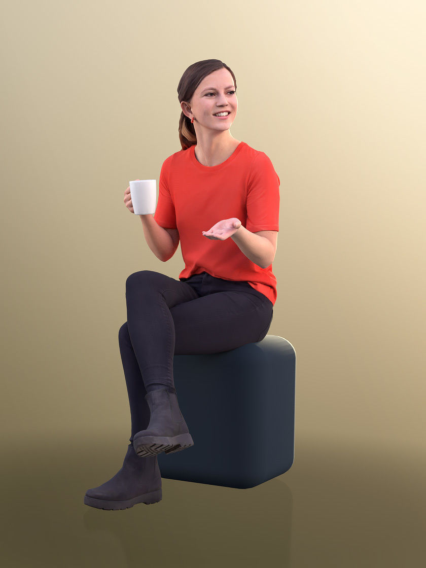 Nadin 10644 - Casual Smiling Woman Drinking Coffee 3D model_2