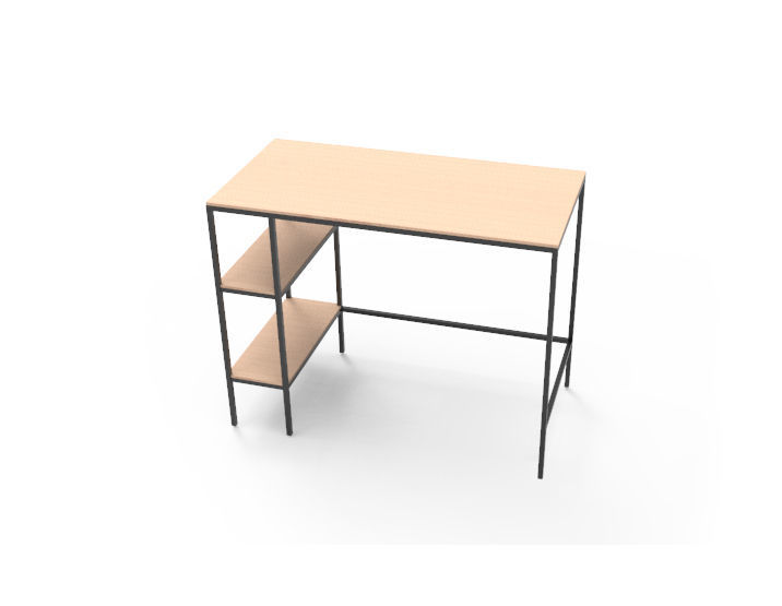 wooden table with iron legs  3D model_2