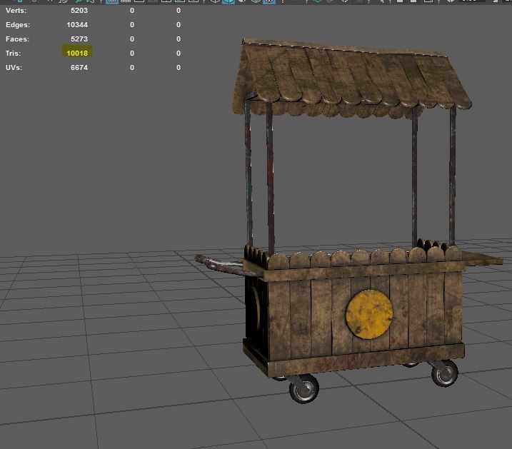 Natural old effect details texture bakery mobile wood cart No 2 Low-poly 3D model_7