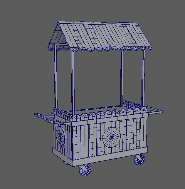 Natural old effect details texture bakery mobile wood cart No 2 Low-poly 3D model_8