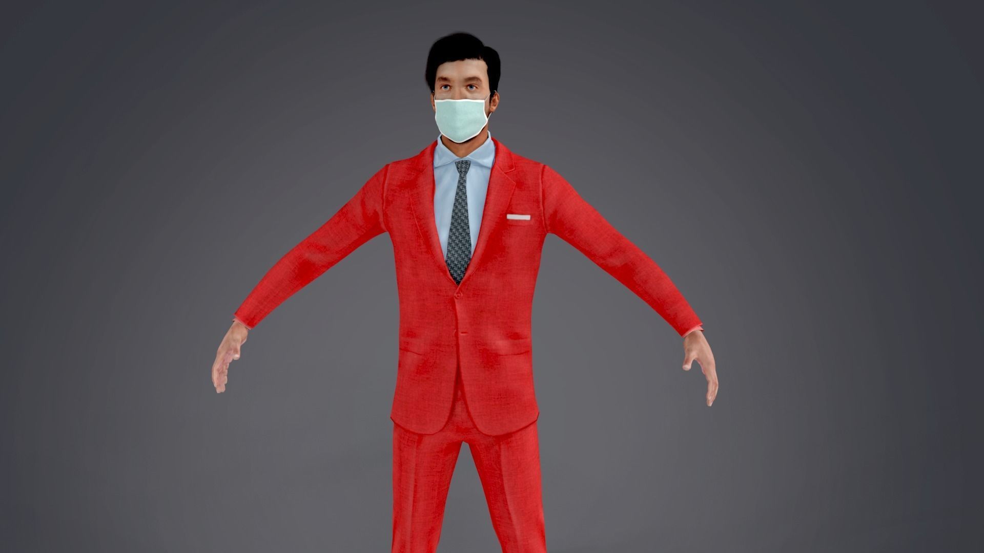 Fur Red Suit Man With Face Mask Rigged Low-poly 3D model_13