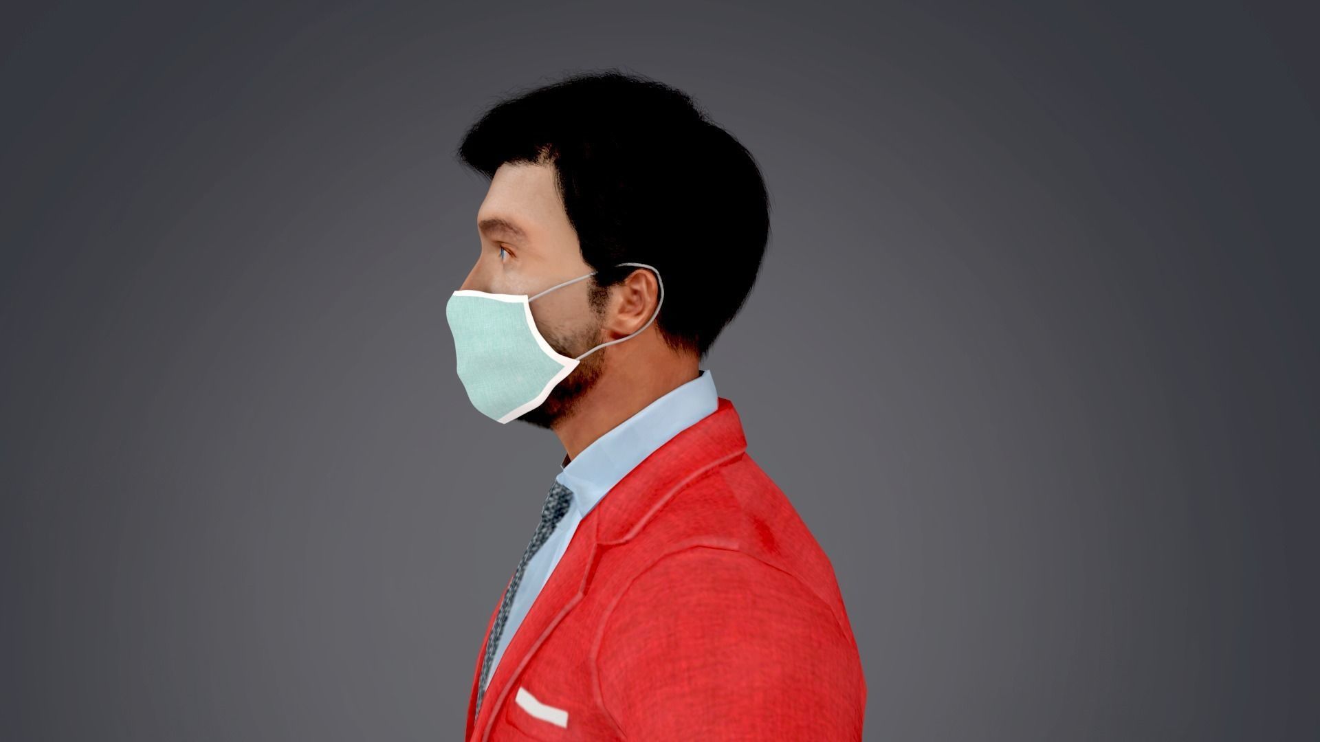 Fur Red Suit Man With Face Mask Rigged Low-poly 3D model_4