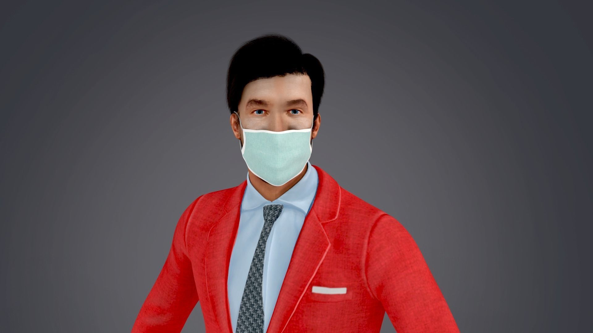 Fur Red Suit Man With Face Mask Rigged Low-poly 3D model_6