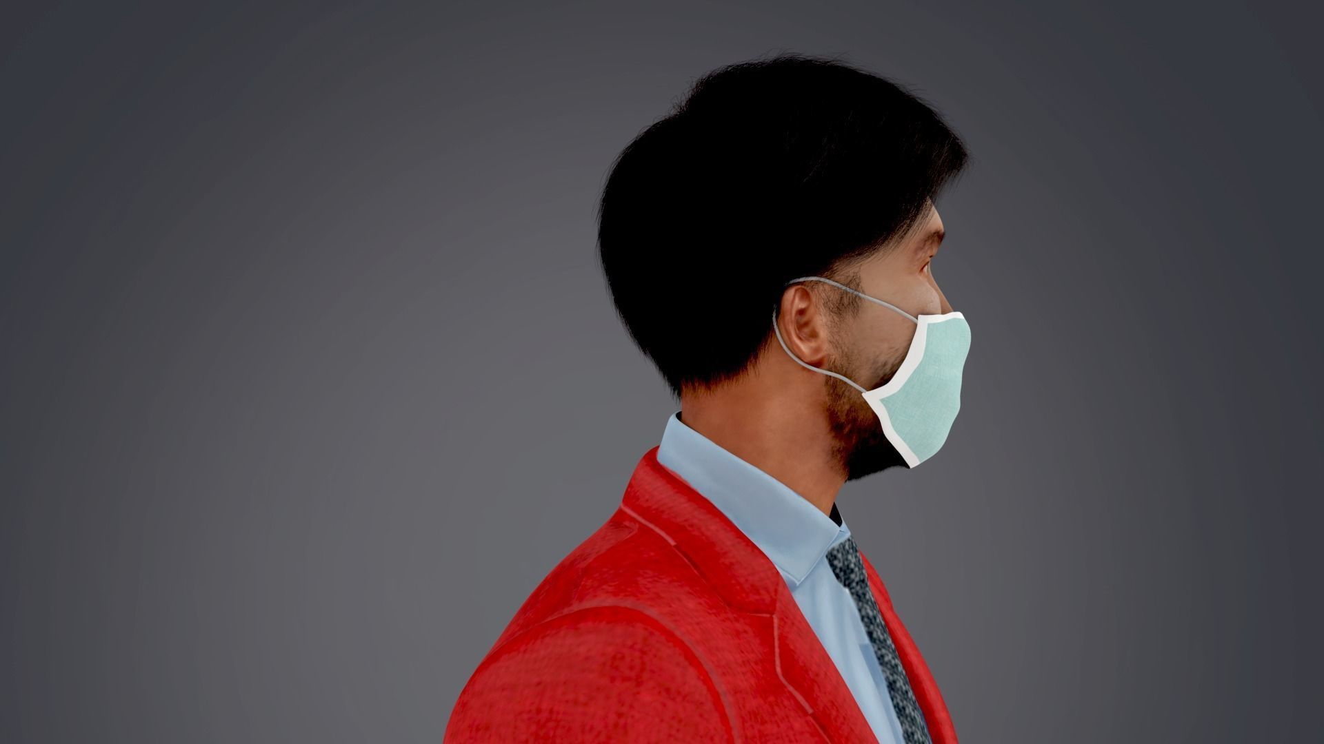 Fur Red Suit Man With Face Mask Rigged Low-poly 3D model_8